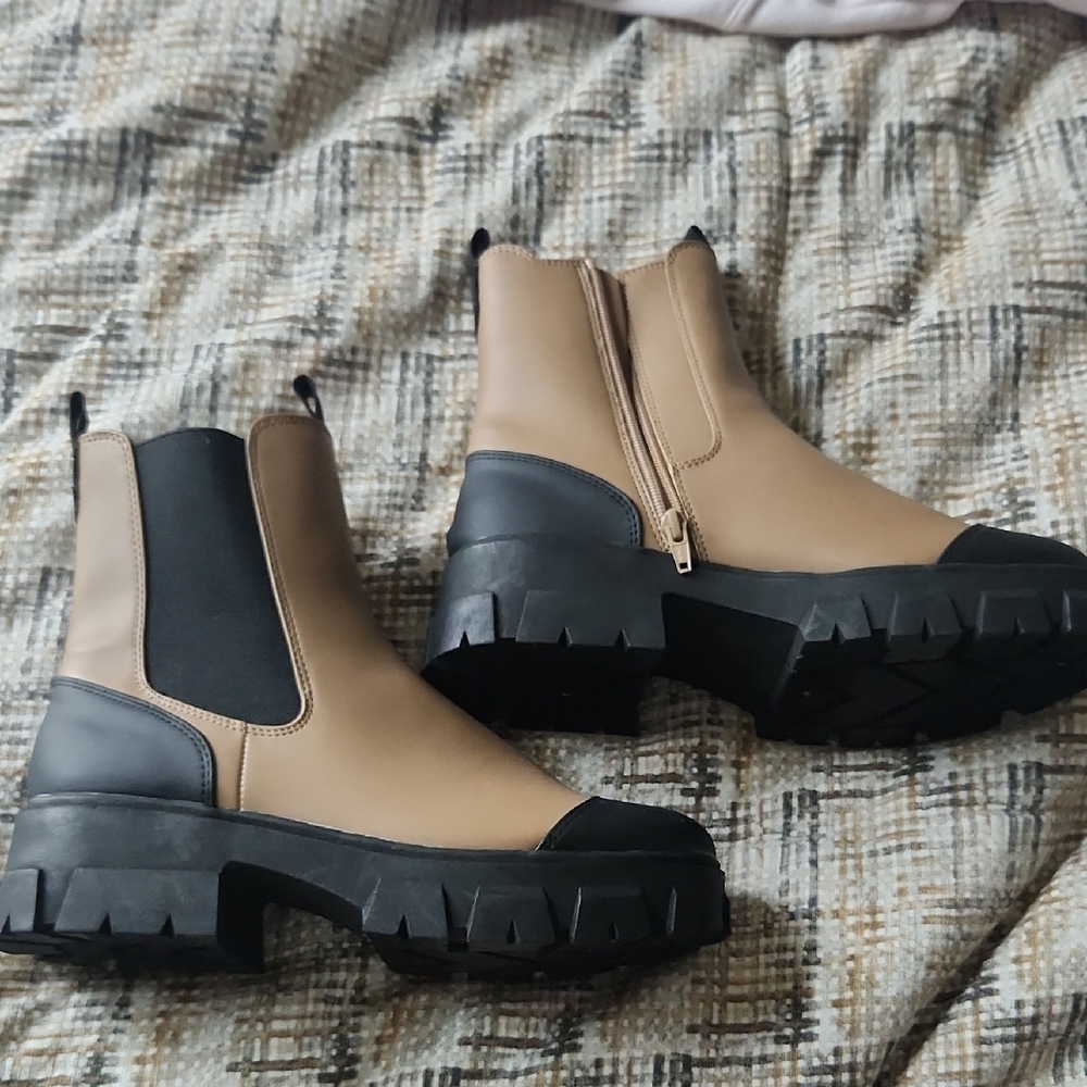 Target Chunky Tan‎ and Black Ankle Booties
